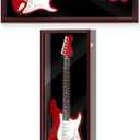 Electric/Acoustic Guitar Display Case Wall Mount Guitar Case Cabinet Shadow Box with Hanger Stand and Lock 98% UV Protection Acrylic Clear Door for Musician Collection(Red Brown,44'')