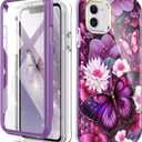 Cute Flower Case for iPhone 11 6.1 inch Built with Screen Protector, Lightweight and Stylish Full Body Shockproof Protective Rugged TPU Case for Women/Girls-Butterfly