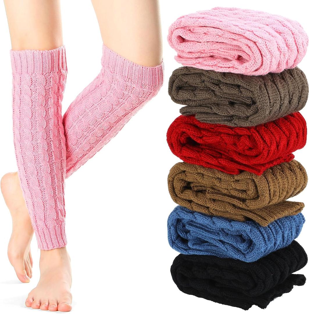 Satinior 6 Pairs Leg Warmers for Women Warm Winter Christmas Boho Long Boot Socks Knitted Sleeve Cable Socks for Y2k Party (Tasteful Color)