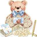 Wenqik 63 Pcs Bear Baby Shower Guest Book Alternatives Set Baby Shower Decorations with Photo Frame Sonogram Frame Keepsake 60 Wood Slices Guest Book for Birthday