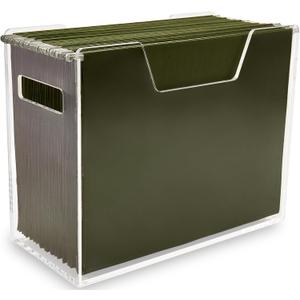 Acrylic File Holder - Clear Hanging File Organizer Box, Modern Acrylic File Folder Organizer, Lucite Hanging File Crate Bin with handles, Transparent Desktop File Folder Box for Letter Size