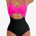 Eomenie Women's One Piece Swimsuits Tummy Control Cutout High Waisted Bathing Suit Wrap Tie Back 1 Piece Swimsuit M, Pink, Black