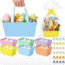 Funnymoom 24 Pcs Pastel Basket for Gifts Empty Pink Pastel Color Gift Basket Empty to Fill with Handle, Transparent Bag and Bow for Spring Summer Wedding Birthday Tea Party Favor Supply, 9.8x6.5'' (Vivid)