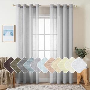 MIULEE 2 Panels Natural Linen Semi Sheer Window Curtains Elegant Solid Light Grey Drapes Grommet Top Window Voile Panels Linen Textured Panels for Bedroom Living Room (52X96 Inch)