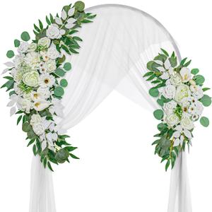 Wedding Arch Flowers, Artificial Flowers for Decoration, 2pcs Flower Swag and 1 pcs Semi-Sheer Chiffon Table Runner Swag for Beautiful Dream Wedding Ceremony Floral Decor - Pack of 3 (Pure White & Ivory White)