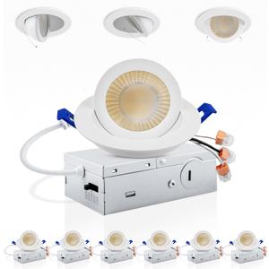 Adetu 3 Inch 5CCT Gimbal Led Recessed Lighting with Junction Box, 2700K/3000K/3500K/4000K/5000K Selectable, 7W Eqv 80W, 360+90 Adjustable Recessed Lights, 800LM Brightness - ETL (White, 6 Pack)