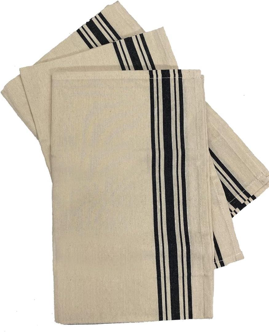 Aunt Martha's 18"x28" Black Striped Dish Towels Pkg of 3