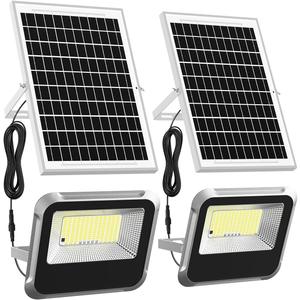 Engrepo Solar Light Outdoor, 10000mAh Luces Solares Solar Powered Security Flood Light Outside 3000LM IP65 Waterproof Dusk to Dawn with Remote Control and 8.2 ft Cable for Yard, Shed, Barn 2 Pack