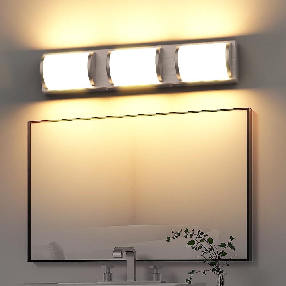 Sytmhoe Bathroom Vanity Light Over Mirror 24 Inch, Brushed Nickel Wall Mirror Light Fixture with Clear Glass Shades, LED Vanity Lighting for Bathroom, Bedroom, Makeup Room (3000K Warm White)