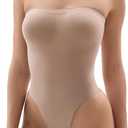 SHAPERX Strapless Shortie Bodysuit for Women Tummy Control Shapewear Seamless Sculpt Body Shaper with Removable Straps (Small-Medium, Sienna Thong)