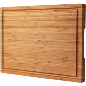 Bamboo Wood Cutting Board for Kitchen, 18" Large Cheese Charcuterie Chopping Block with Side Handles and Juice Grooves