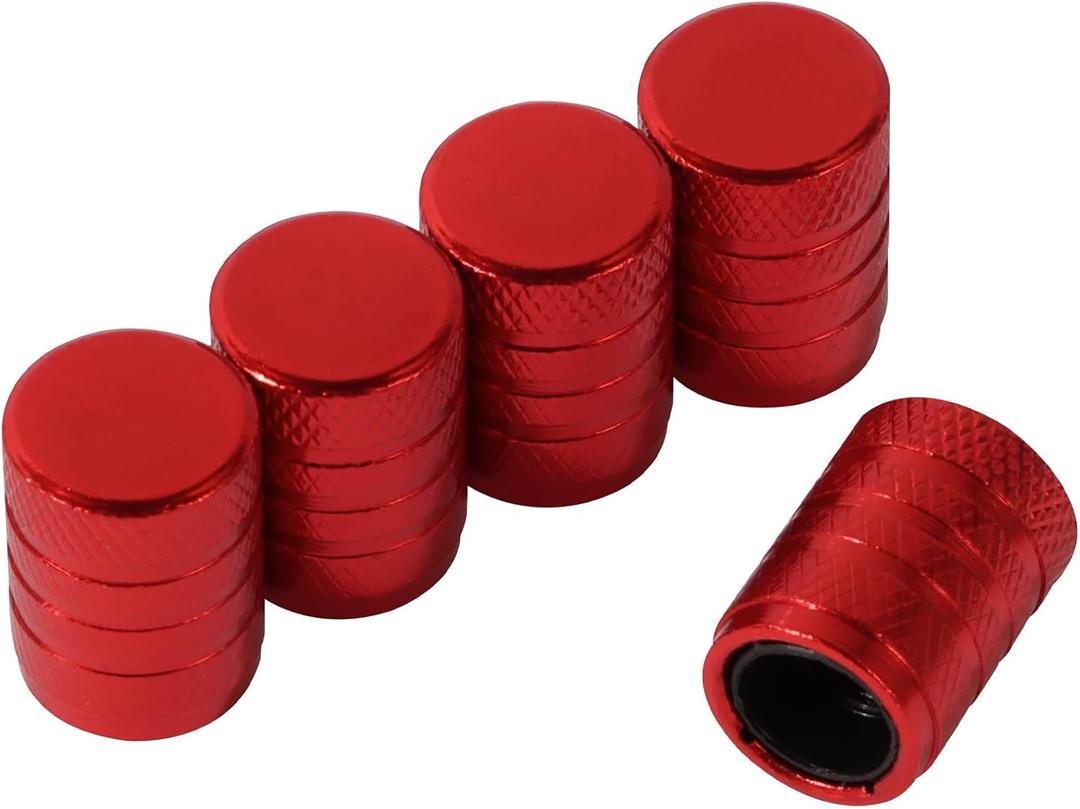 6 x Red Anodized Aluminum Tire Valve Stem Caps with Plastic Inner Sleeve, Corrosion Resistant. Universal Valve Caps for Cars, Trucks, Motorcycles, Pack of 5