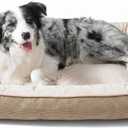 FAIRYPET Deluxe Plush Dog Beds for Medium to Large Dogs, 3D Crimped Siliconized Hollow Fiber Fill，Soft Breathable，Washable Dog Bed, Plush Faux Fur & Corduroy,Durable Pet Bed with Anti-Slip Bottom,  36"l x 27"w x 6"th