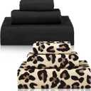 6 Pcs Bathroom Leopard Towel Set 2 Bath Towels 2 Hand Towels 2 Washcloths, Soft Absorbent Shower Guest Towel Decorative for Hotel Spa(Brown Leopard Print and Black)