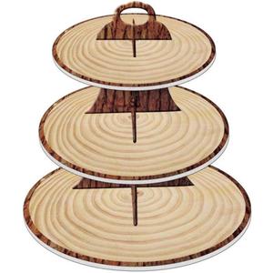 Wood-Grain 3-Tier Cardboard Cupcake Stand/Tower | Wild One, Woodland Animal Baby Shower Decorations, Camp-Fire Party Supplies, Lumberjack Theme Birthday Decor, Western Cowboy/Cowgirl Birthday Parties