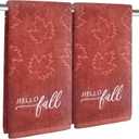2 Pcs Hello Fall Hand Towels for Bathroom 100% Cotton Jacquard Embroidered Autumn Maple Leaves Terracotta Rust thanksgiving bath towels bathroom kitchen towels decorative gift Holiday Home Decor