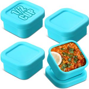 Nuogo 4 Pcs 1/2 Cup Silicone Freezer Trays with Lid Soup Freezer Containers Reusable Silicone Molds Rectangle Freezing Containers Freezing Ice Trays for Soups Sauces Stews Curries, Lake Blue