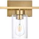 3-Light Bathroom Vanity Light, Modern Brushed Gold Wall Lights with Clear Glass Shades, Bathroom Wall Sconce Lamp for Mirror Living Room Bedroom Hallway, 10" X 17.8" X 5.9"