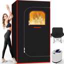 AgiiMan Portable Sauna Box - Portable Steam Sauna for Home 3L Steamer, Big Folding Chair, Remote Control, Sauna Tent 15 Levels, 2.6'x 2.6' x 5.9' (Red)