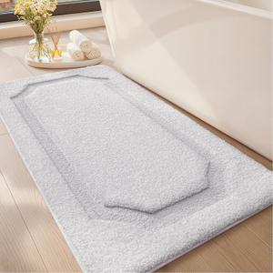 Color&Geometry Long Bathroom Rugs, Non Slip Washable Shower Floor Mat, 24"x43" White Bath Mat Soft, Super Absorbent Bathroom Runner Rug