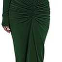 Womens Sexy Maxi Dress Long Sleeve Ruched Bodycon Turtleneck Club Party Casual Wedding Dresses (Large, Green)