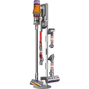 Lasvea Height-Adjustable Vacuum Stand for Dyson V7 V8 V9 V10 V11 V15 Gen5,Stainless Steel Holder with 4 Clips & 9 Accessory Storage,Tool-Free Assembly (Silver)