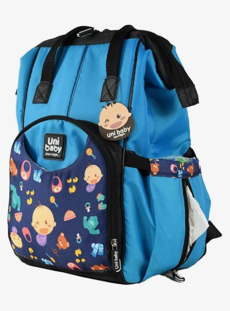 Uni Baby Diaper Bag, Mommy and Baby Stuff Backpack with Fun Prints, Pink and Black (Blue)