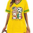 Soccer Cup 2026 Shirt Dress Women Soccer Season Dresses Game Day V-Neck Tshirt Dress Casual Short Sleeve Tops