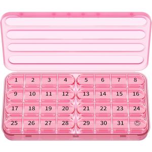 Zoksi Monthly Pill Organizer 1 Time a Day, 30 Day Pill Box Organizer Once a Day, One Month Large Pill Case for Travel, 31 Day Daily Medcine Container for Vitamins, Supplement & Medication (Pink)