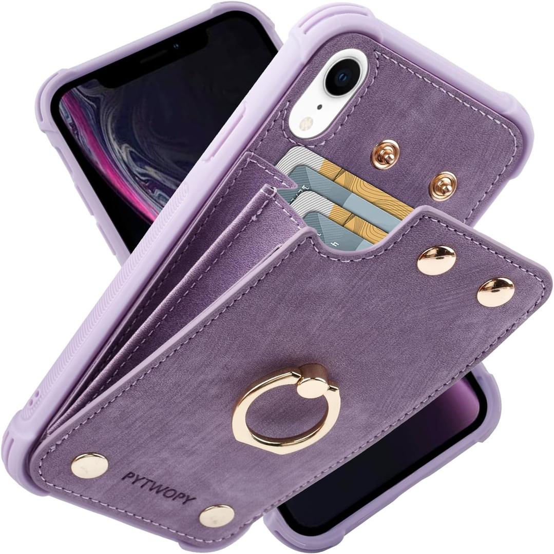 Wallet Case Compatible for iPhone XR/10R with Credit Card Holder,Leather Shockproof Protective Phone Cover Supports 360Rotation Ring Stand and RFID Blocking for iPhone XR,iPhone 10R,Lavenders