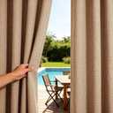 SpaceDresser Outdoor Curtains for Patio Waterproof, 2 Panels Non-See-Through Linen Curtains with Grommet Top Indoor Outdoor Drapes for Gazebo Pergola Balcony Pool Spa, 52" W x 108" L, Light Brown