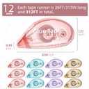 12 Pack Scrapbook Tape, Double Sided Tape Roller for Crafts, Adhesive Glue Runner for Scrapbooking Journal Supplies, Glue Roller School Office Teacher Supply for Kids and Adults, 0.3IN x 26FT