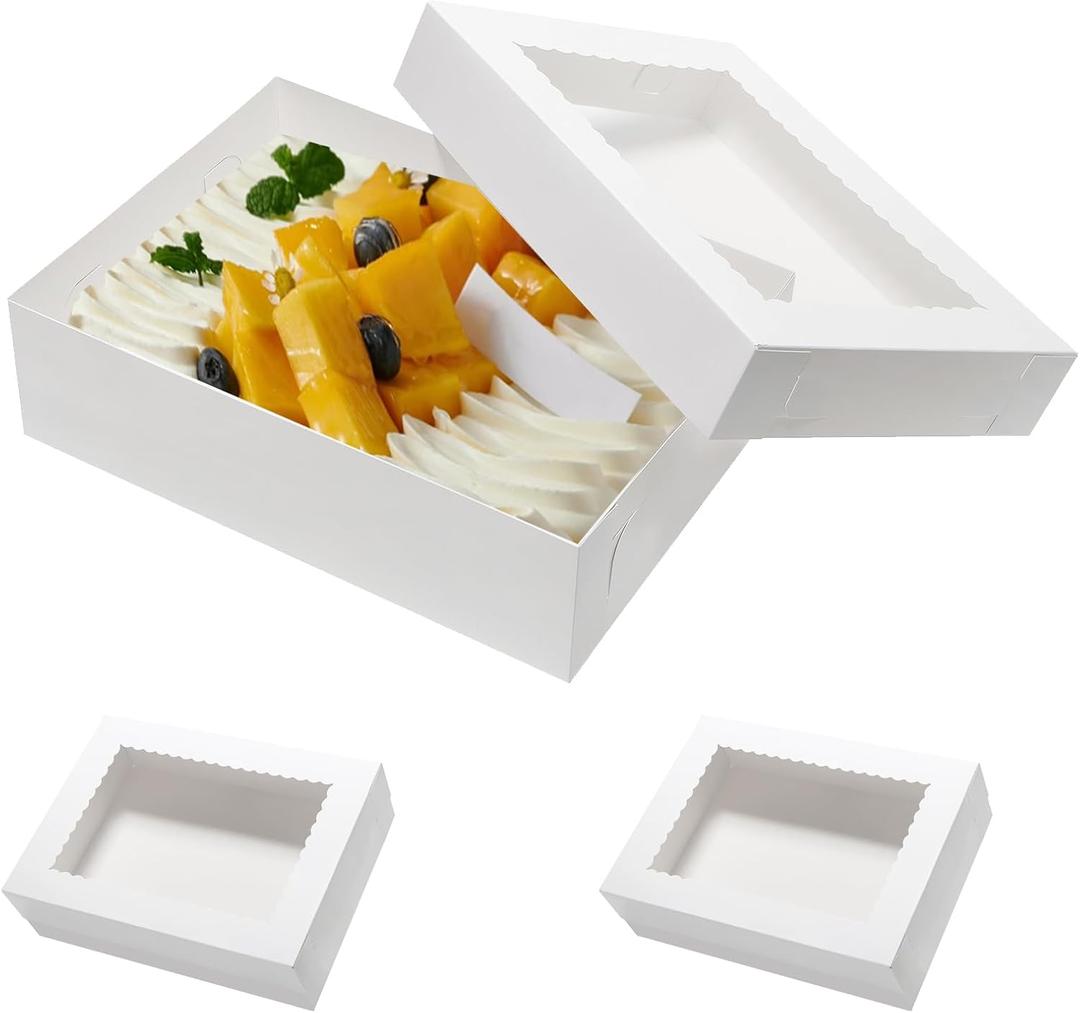 Wowxyz 19x14x4 Inches Cake Boxes 6pcs Rectangle Half Sheet 1/2 Sheet Bakery Boxes with Window - Donuts, Pastry Baking Cake, Pie White Cardboard Treat Packaging