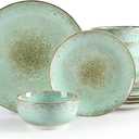 Sweejar Dinnerware Sets Service for 4, 12 pcs Porcelain Plates and Bowls for Kitchen, Housewaring Gift, Chip and Scratch Resistant Dish Set, Handmade Dishwasher and Microwave Safe Plate Set, Green