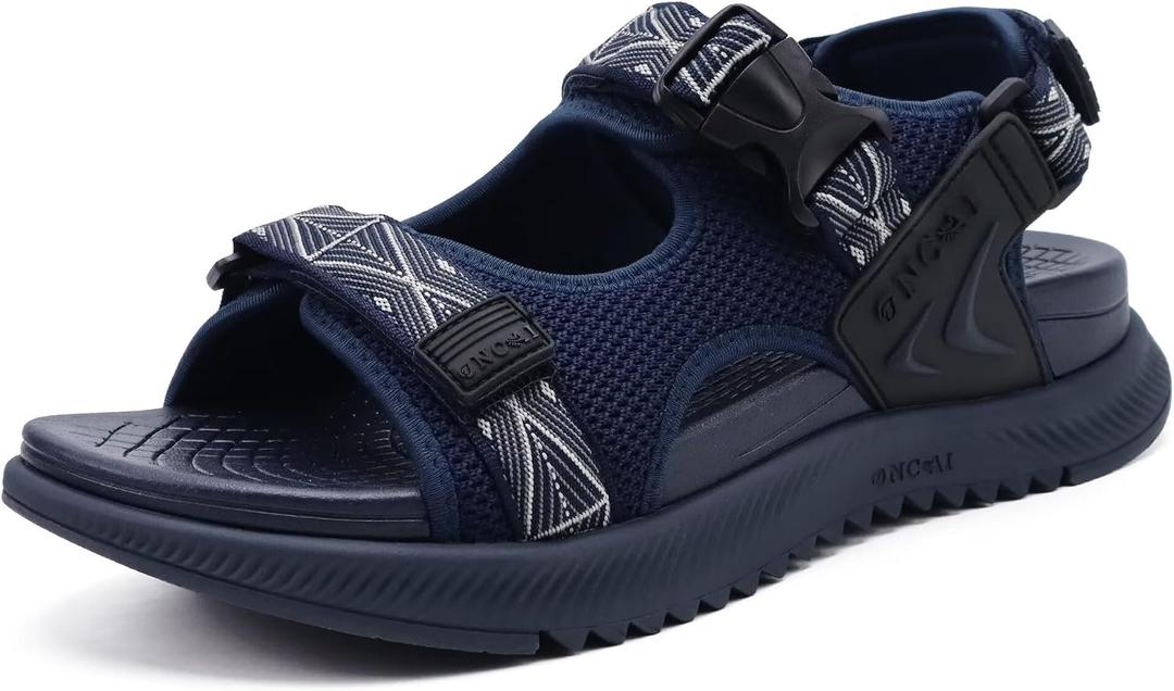 ONCAI Men's Hiking Sandals with Arch Support Mesh Athletic Walking Sandalias Summer Outdoor Cushion Thick Rubber Soles and Recovery Sports Fisherman Sandals Size 7-15