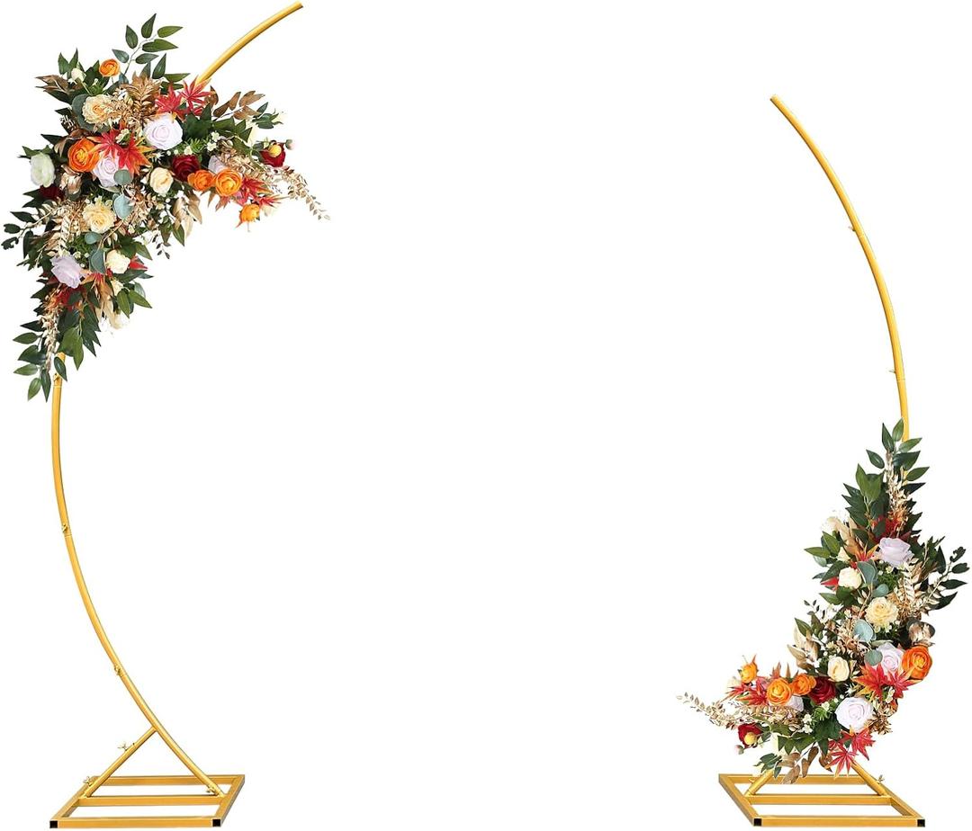 Metal Open Arch Backdrop Stand,Set of 2 Gold Curved Arch Backdrop Stand Half Moon Wedding Arches for Ceremony,Birthday,Anniversary,Baby Shower,Floral Stand,Ramadan Decoration (6.7FT & 5.8FT)