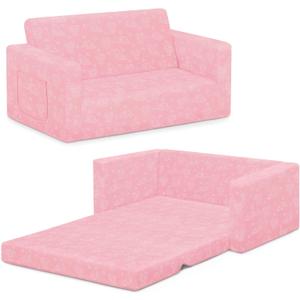 Serta Perfect Sleeper Extra Wide Convertible Sofa to Lounger - Comfy 2-in-1 Flip Open Couch/Sleeper for Kids, Pink