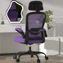 Mimoglad Office Chair, High Back Ergonomic Desk Chair with Adjustable Lumbar Support and Headrest, with flip-up Armrests for Guitar Playing, Modern, Dark Purple, Black Frame