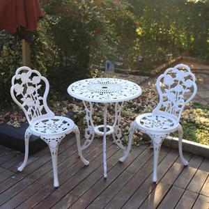 C/G 3-Piece Bistro Set - Outdoor Patio Table Set, Anti-Rust Cast Aluminum, White (Rose)