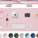 Leather Desk Pad Protector - 48 x 24 Computer Mat, Large Mouse Pad, Non-Slip, Waterproof PU Leather Blotter, Desk Cover for Office and Home (Light Pink)