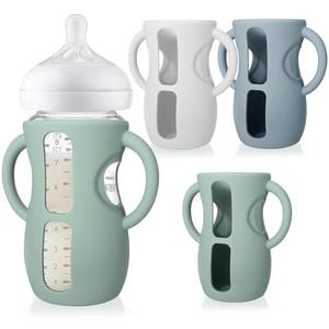 Juome Silicone Sleeves with Handles for Avent Natural Glass Baby Bottle - 3 Pack Anti Breakage Baby Bottles Holder, Compatible with Philips Avent Anti Colic Baby Bottles 8 oz