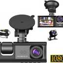 Dash Cam Front and Rear Inside, 1080P FHD Three Channels Dash Camera for Cars, WDR, G Sensor, Loop Recording, Parking Monitor, 24 Hours Recording