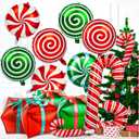 32Pcs Christmas Balloons, Christmas Candy Cane Foil Balloons with Ribbons, Red Green Mylar Balloon for Party Decorations
