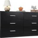 WLIVE Wood Dresser for Bedroom, Wide Chest of Drawers with 6 Drawer, Oak Furniture Large Storage Tower Unit, Closet Store Organizer for Living Room, Hallway, Long Nightstand, Modern Minimalist Black