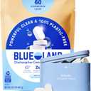 BLUELAND 100% Plastic-Free Dishwasher Detergent Tablets, Starter Set, 60 Count with tin, Free & Clear, Eco-Friendly Dishwashing Pods, Natural, USDA Certified bio based