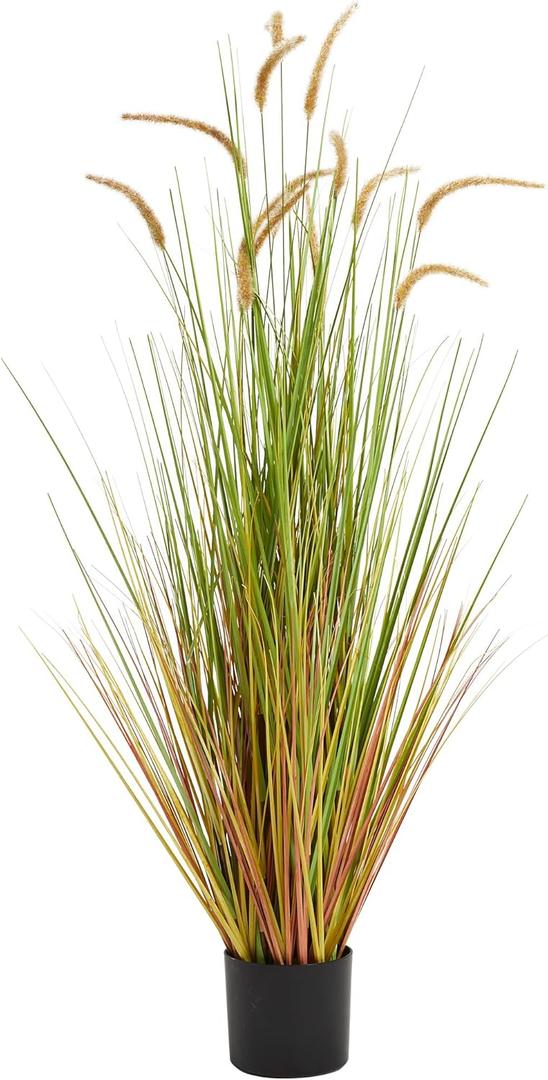 KOL Artificial 5ft Yellow Horsetail Reed Grass, 59in Tall Artificial Indoor Outdoor Fake Grass Plant, Home Office Wedding Decorative Artificial Plants in Pot Faux Plant Greenery, Housewarming Gift