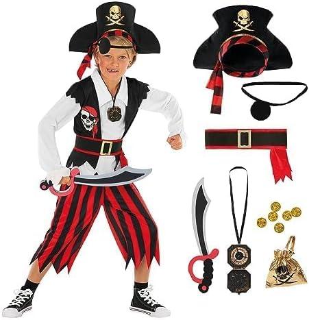 Morph Pirate Costume For Kids - Boys Pirate Outfit - Fun Dress Up Costume For Halloween, Parties, Role Play (10-12 Years, Red)