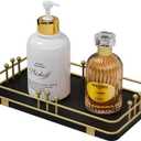 Bathroom Vanity Tray for Toiletries Makeup Perfume Candle Toilet Tank, Kitchen Tray for Soap Dispenser Spice Salt, Small Tray for Countertop Decor Coffee Nightstand 7.9x4.4 Black-Gold