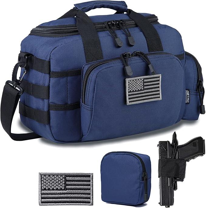 GunCase Bag Small | Tactical 2-Pistol Bag Handgun Duffle Bag w/Lockable Zipper for Shooting Range Hunting Sports | US Flag Patch + MOLLE Pouch + Universal Holster Included