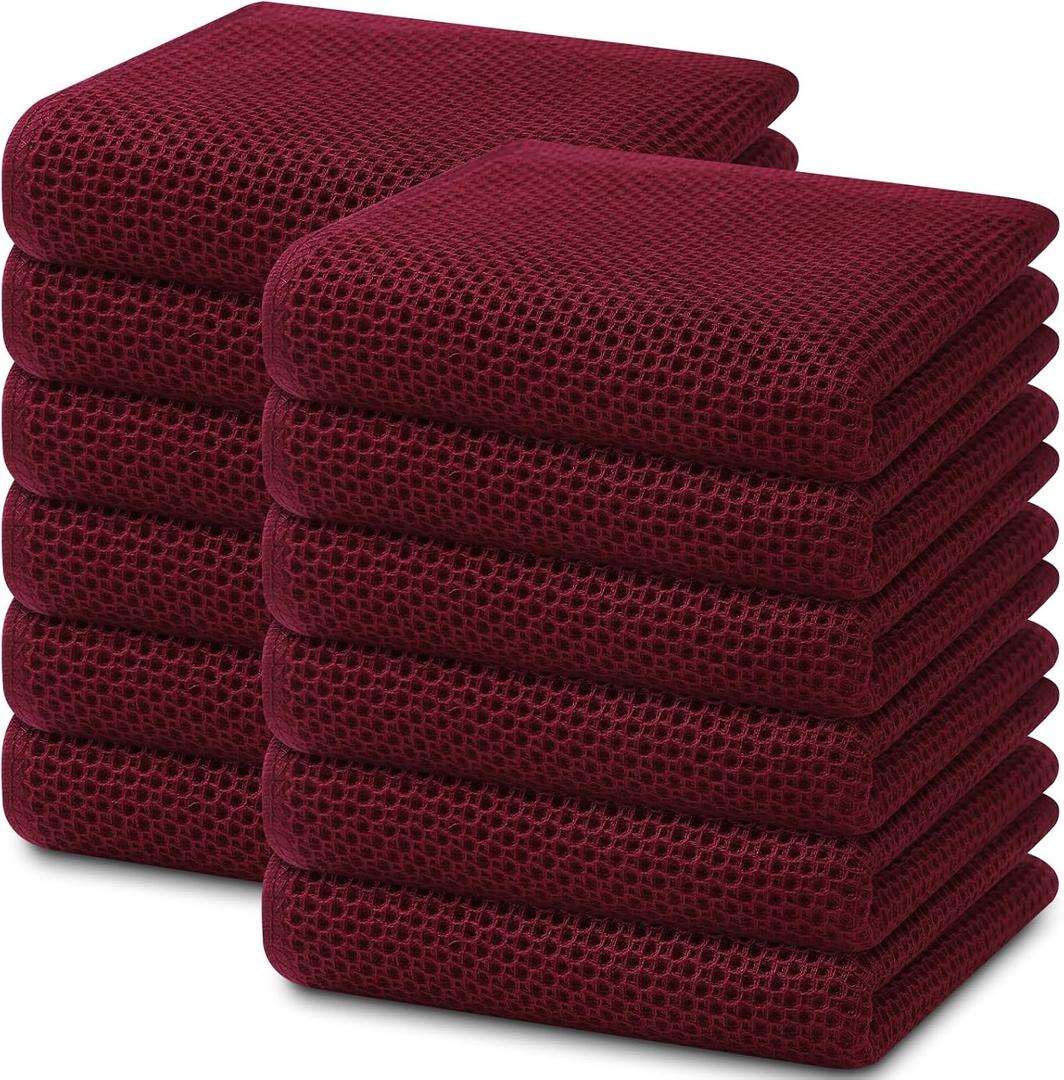 Homaxy 100% Cotton Waffle Weave Kitchen Dish Towels, Ultra Soft Absorbent Quick Drying Cleaning Towel, 13 x 28 Inches, 12-Pack, Burgundy